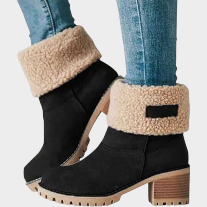 Sherpa Lined Ankle Boots with Chunky Block Heel