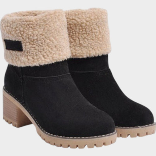 Sherpa Lined Ankle Boots with Chunky Block Heel