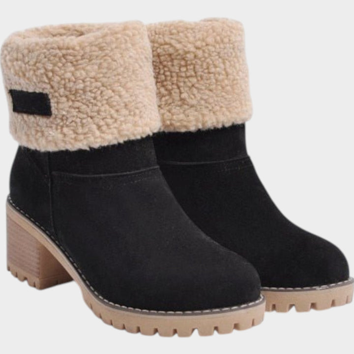 Sherpa Lined Ankle Boots with Chunky Block Heel