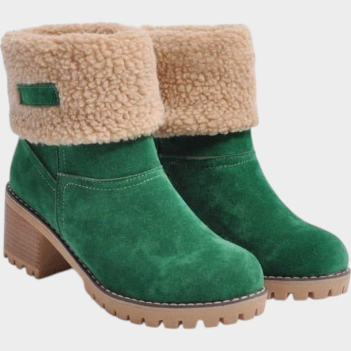 Sherpa Lined Ankle Boots with Chunky Block Heel