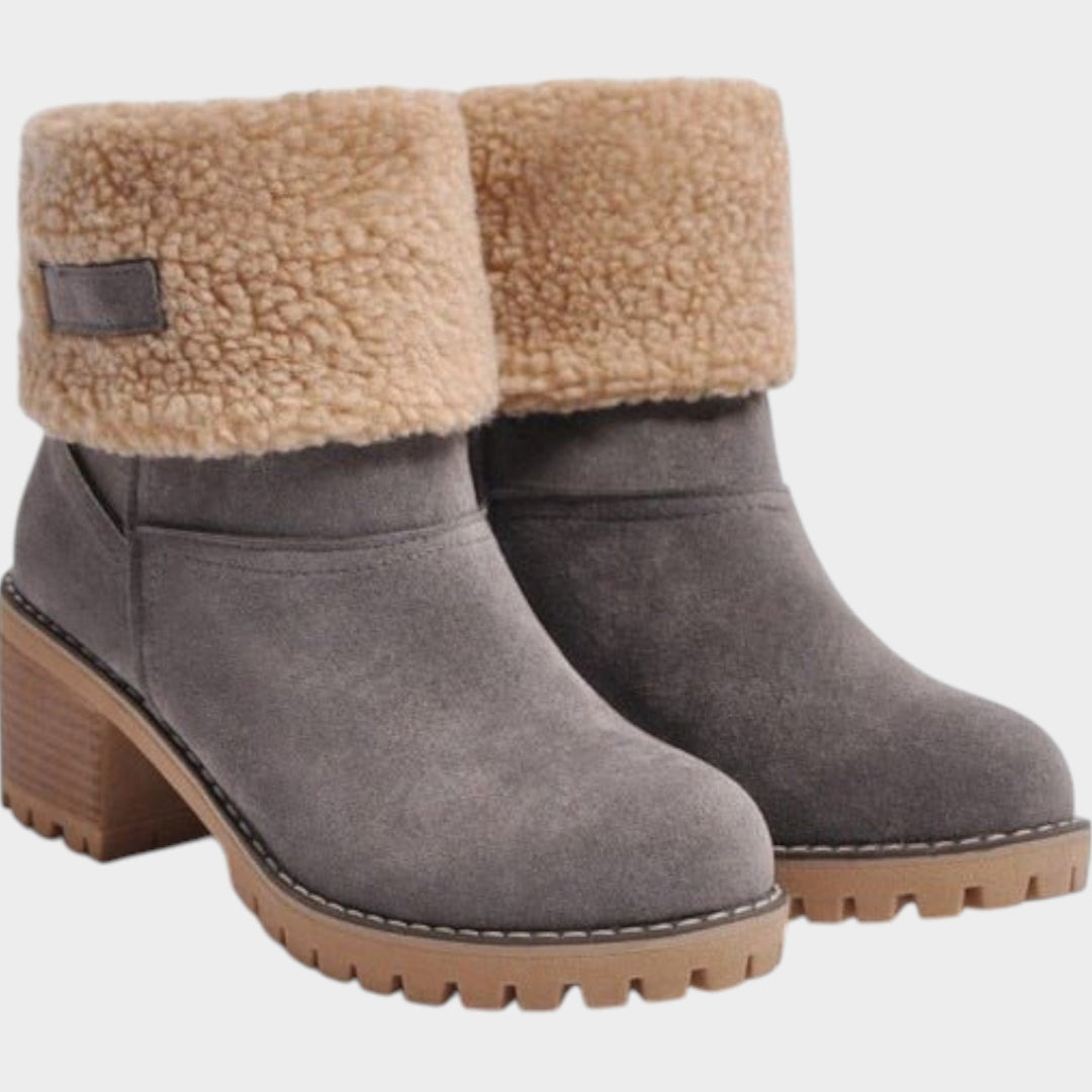 Sherpa Lined Ankle Boots with Chunky Block Heel
