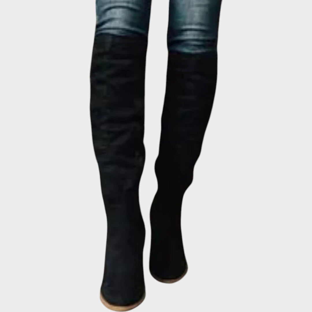 Knee High Suede Slouch Low Heel Boots