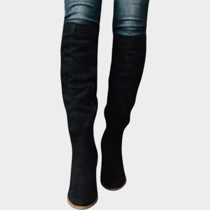 Knee High Suede Slouch Low Heel Boots